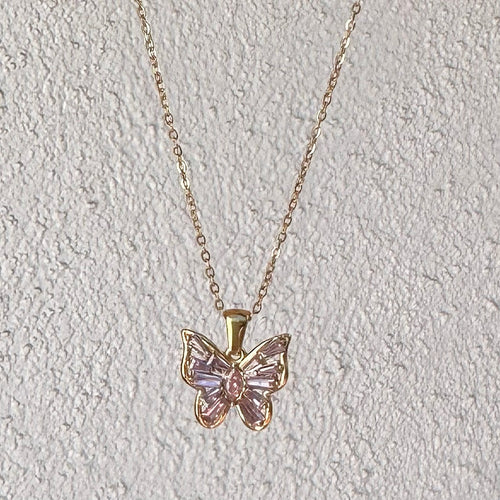 Blooming Sparkly Butterfly Necklace (Pink or Clear) - Asanti by Koi