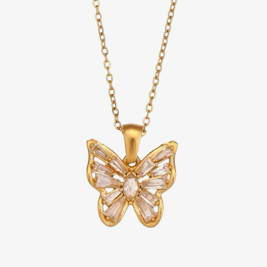 Blooming Sparkly Butterfly Necklace (Pink or Clear)