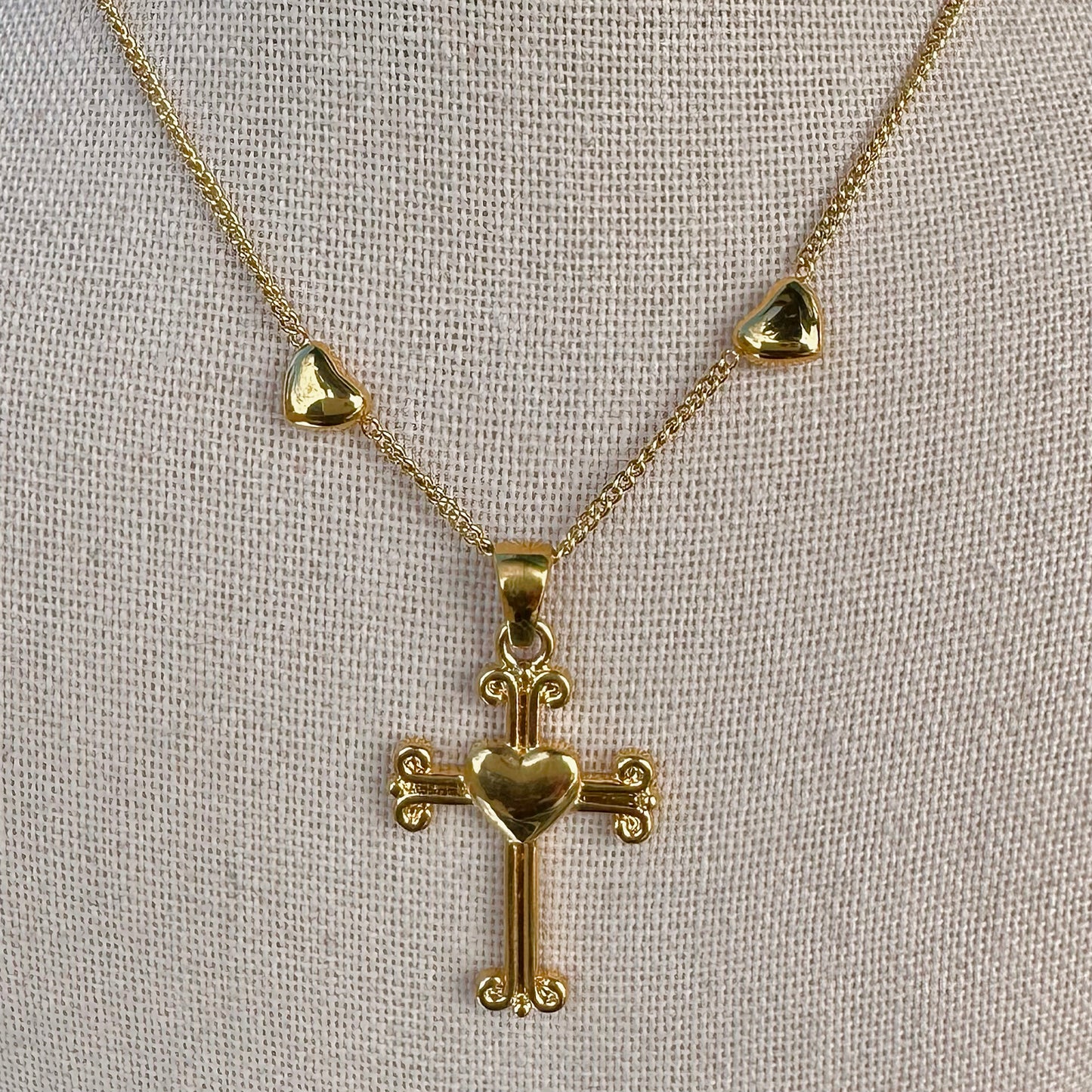 Heart of Gold Cross 16" Necklace