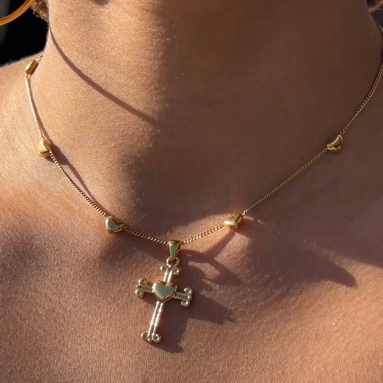 Heart of Gold Cross 16" Necklace