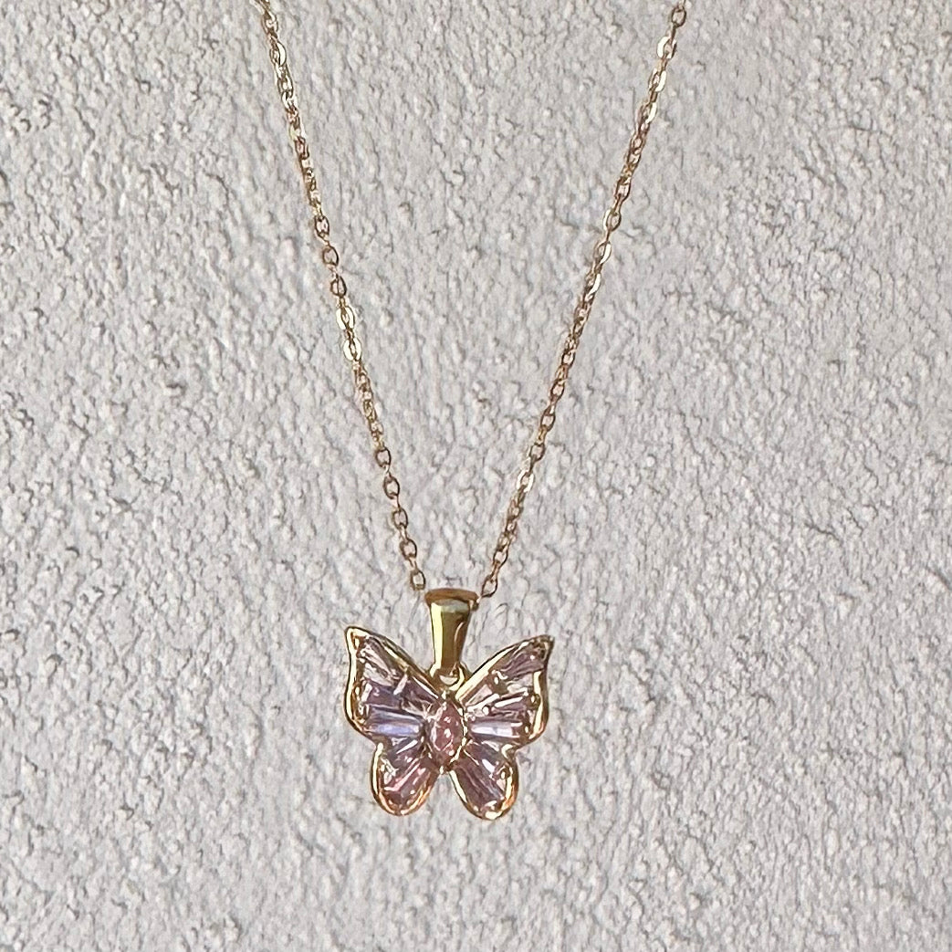 Blooming Sparkly Butterfly Necklace (Pink or Clear) - Asanti by Koi